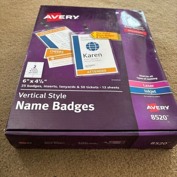 Avery 8520 6” x 4 1/4” Vertical Style Name Badges *Read* - Picture 2 of 5
